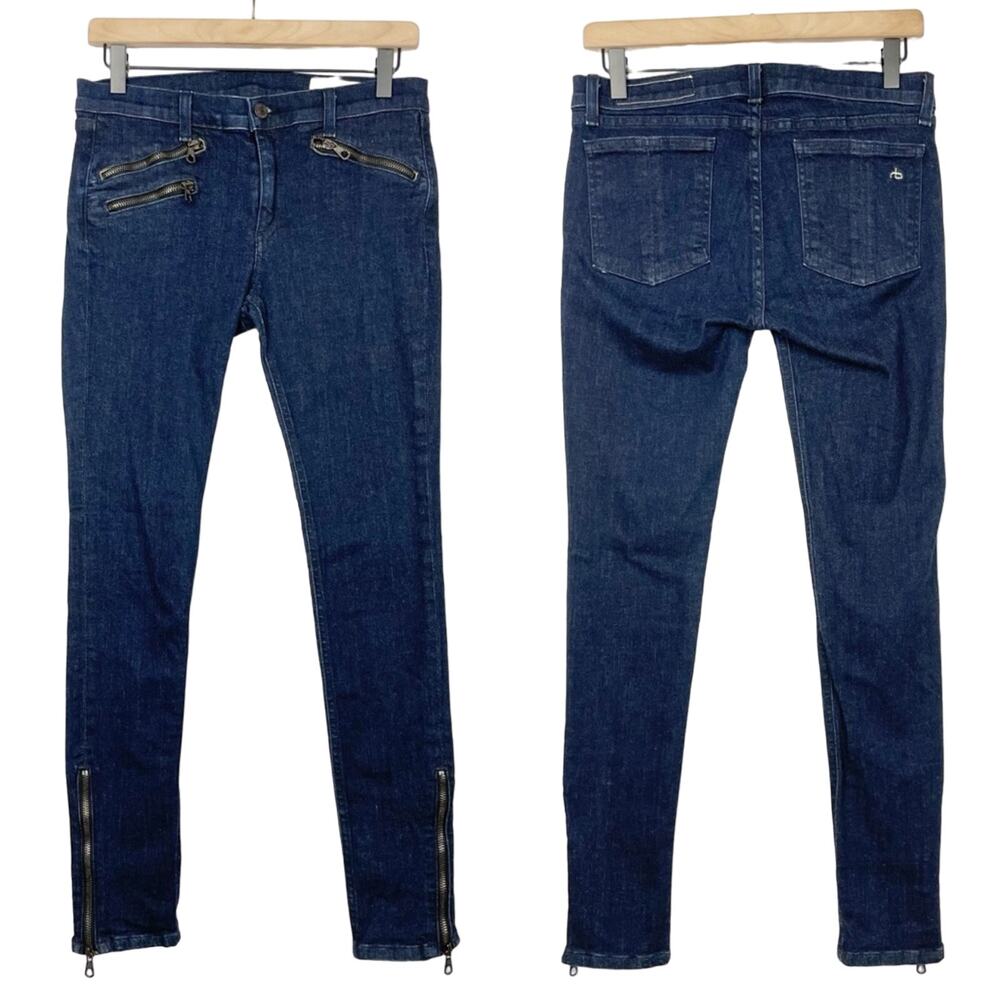 Rag & Bone Aritzia Dark Wash Zipper Pockets Streetwear Moto Edgy Skinny Jeans